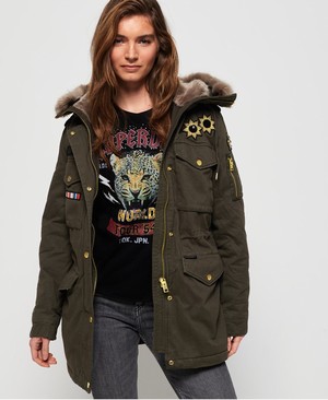 Superdry Rookie Rock Royalty Parka Női Kabát Khaki | URYEL4670